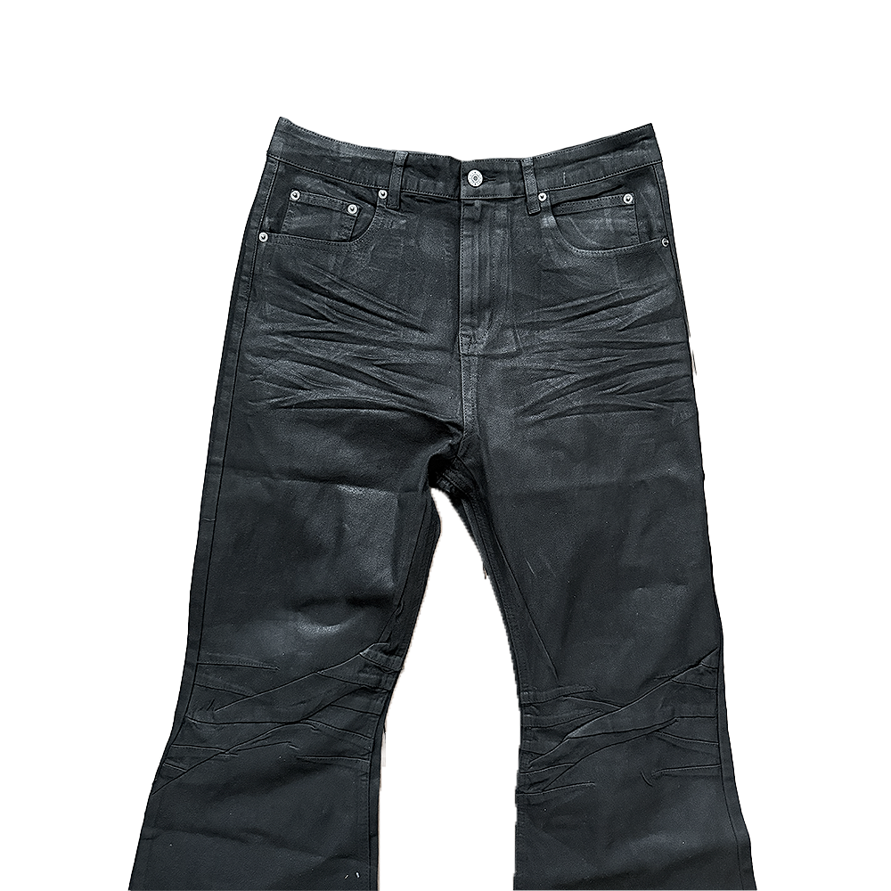 "Clawmark" Wax-coated Flared Denim