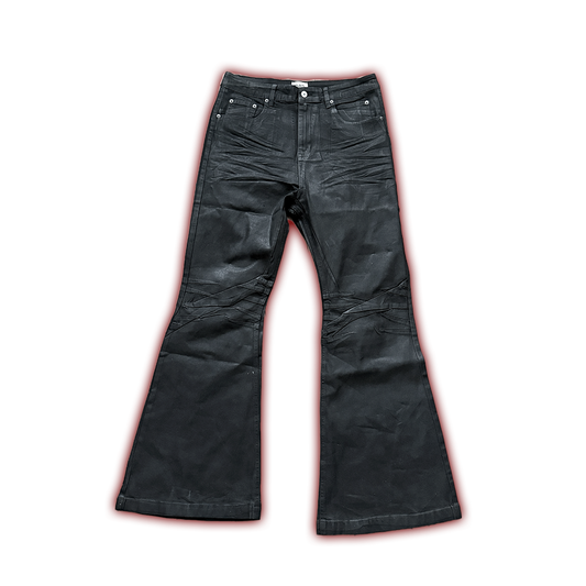 "Clawmark" Wax-coated Flared Denim